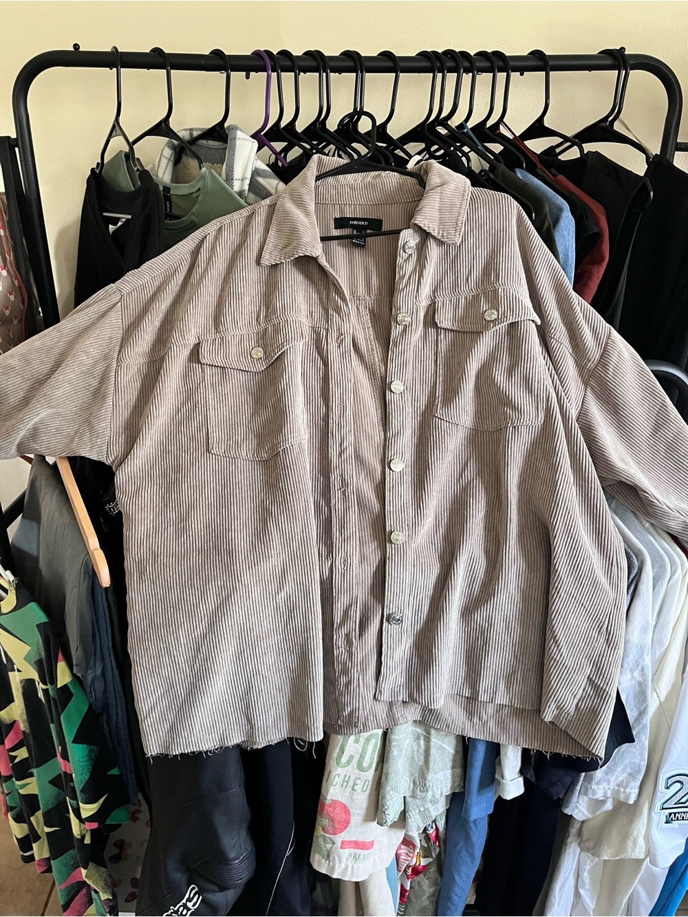 Vintage Forever 21 Light Taupe Corduroy Button-Up Shirt Jacket